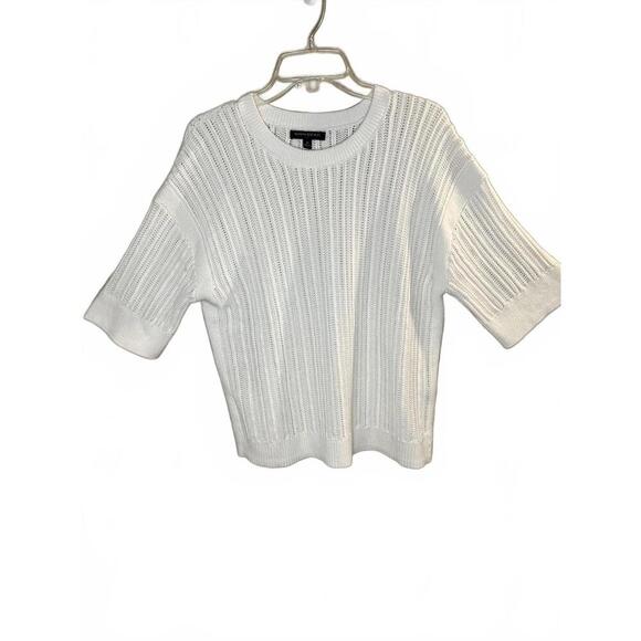 Banana Republic Cream Cotton Open Knit 3/4 Sleeve Sweater Cotton Medium - Picture 2 of 8